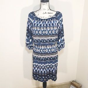 AB Studio Watercolor Blue Black Dress Small